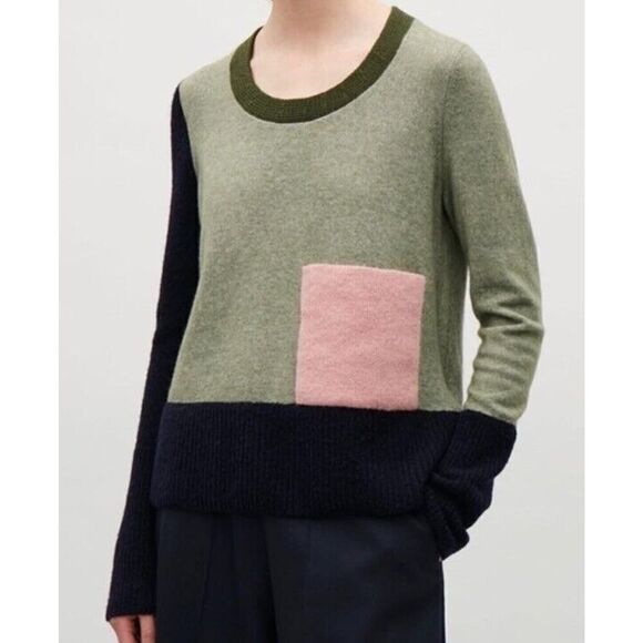 COS color block green/blue/ pink wool knit Sweater Small - Picture 14 of 14